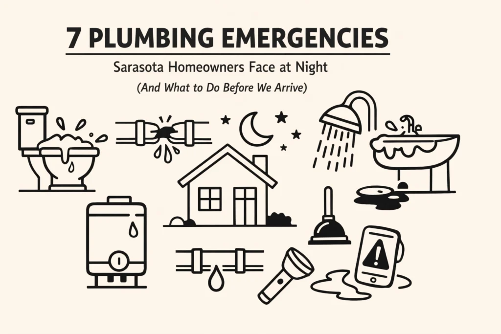 7 Plumbing Emergencies Sarasota Homeowners Face at Night (And What to Do Before We Arrive)