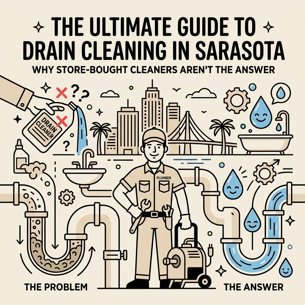 A professional plumber performing expert drain cleaning in Sarasota to remove a stubborn clog from a residential kitchen sink.
